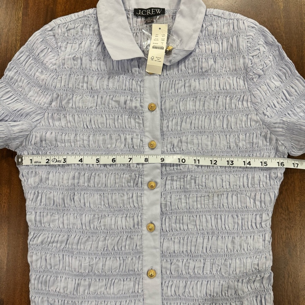 New! J Crew Smocked Button-up Shirt Cotton-blend Voile Gold Button Summer Small - Picture 3 of 8